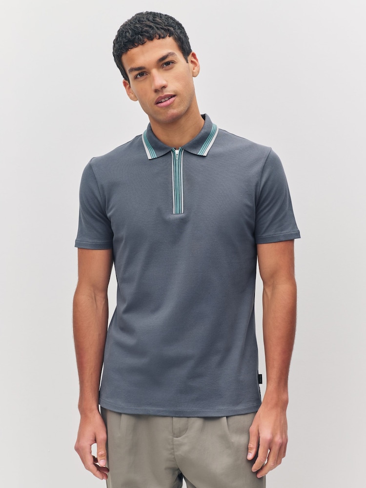 PS Paul Smith Regular Fit Grey Quarter Zip Polo Shirt - Image 1 of 6