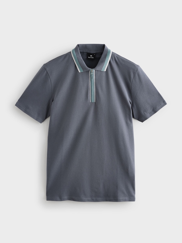 PS Paul Smith Regular Fit Grey Quarter Zip Polo Shirt - Image 6 of 6
