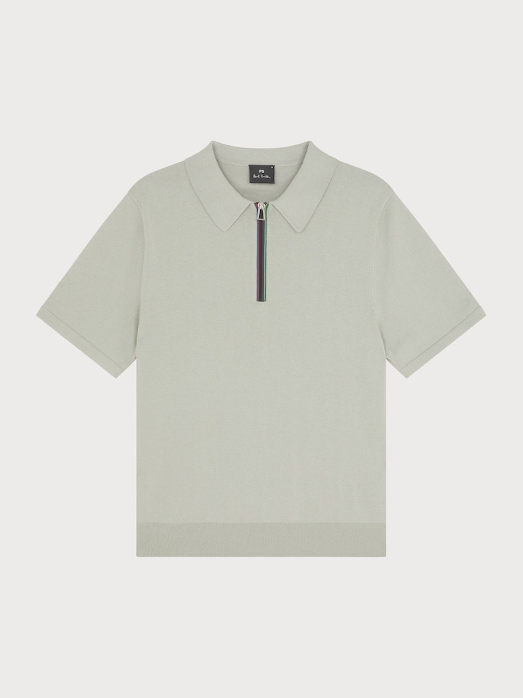 PS Paul Smith Grey Knitted Quarter Zip Polo Shirt - Image 1 of 4