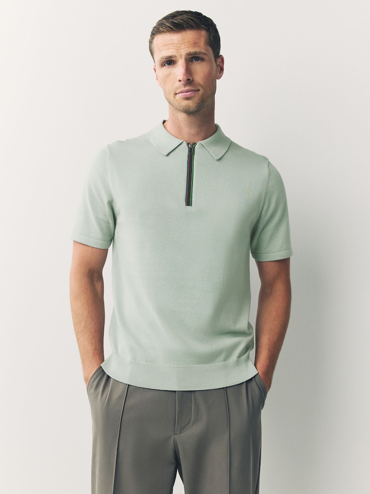 PS Paul Smith Knitted Quarter Zip Polo Shirt - Image 1 of 9 PS Paul Smith Knitted Quarter Zip Polo Shirt - Image 1 of 9