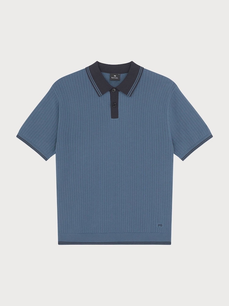 PS Paul Smith Blue Knitted Polo Shirt - Image 1 of 6