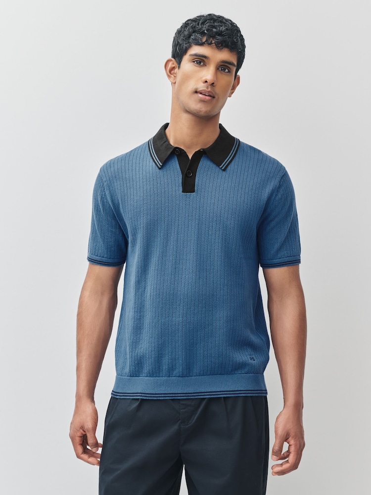 PS Paul Smith Blue Knitted Polo Shirt - Image 1 of 11 PS Paul Smith Blue Knitted Polo Shirt - Image 1 of 11