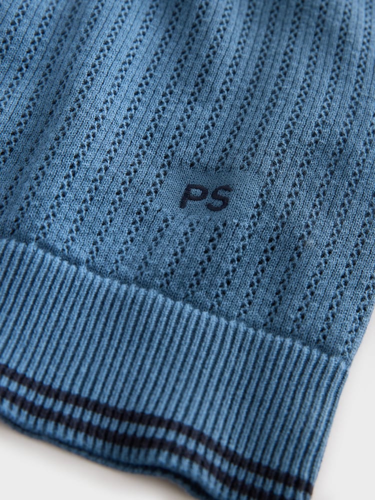 PS Paul Smith Blue Knitted Polo Shirt - Image 4 of 6