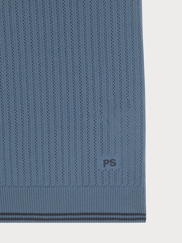 PS Paul Smith Blue Knitted Polo Shirt - Image 6 of 6