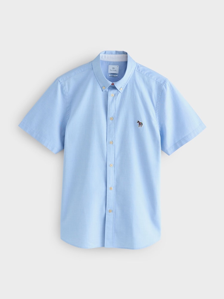 PS Paul Smith Tailored Fit Blue Short Sleeve Logo Shirt - Image 1 of 3