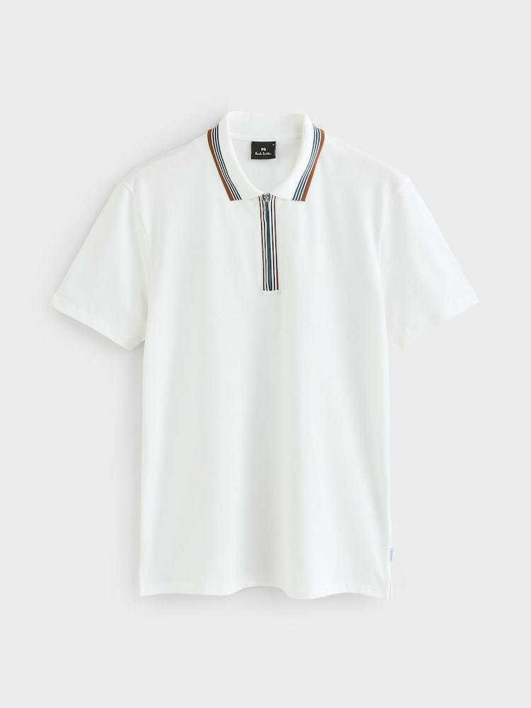 PS Paul Smith Regular Fit Quarter Zip White Polo Shirt - Image 1 of 1