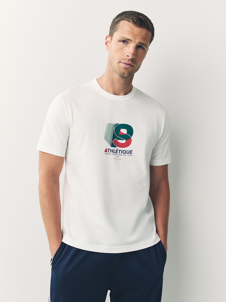 PS Paul Smith Casual Fit 100% Cotton Graphic White T-Shirt - Image 1 of 7 PS Paul Smith Casual Fit 100% Cotton Graphic White T-Shirt - Image 1 of 7