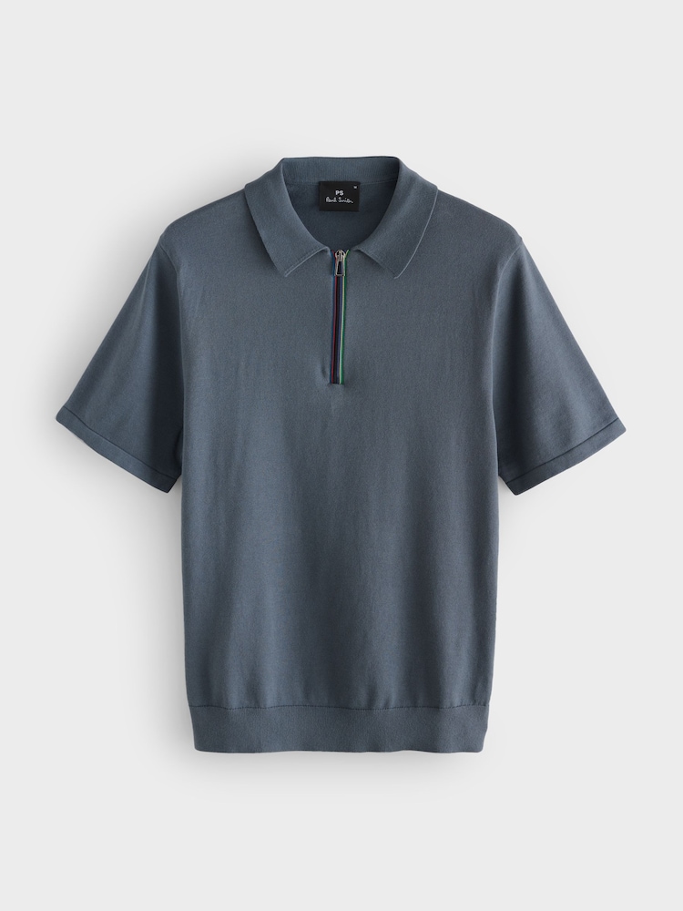 Grau - PS Paul Smith Knitted Quarter Zip Polo Shirt - Bild 1 von 7