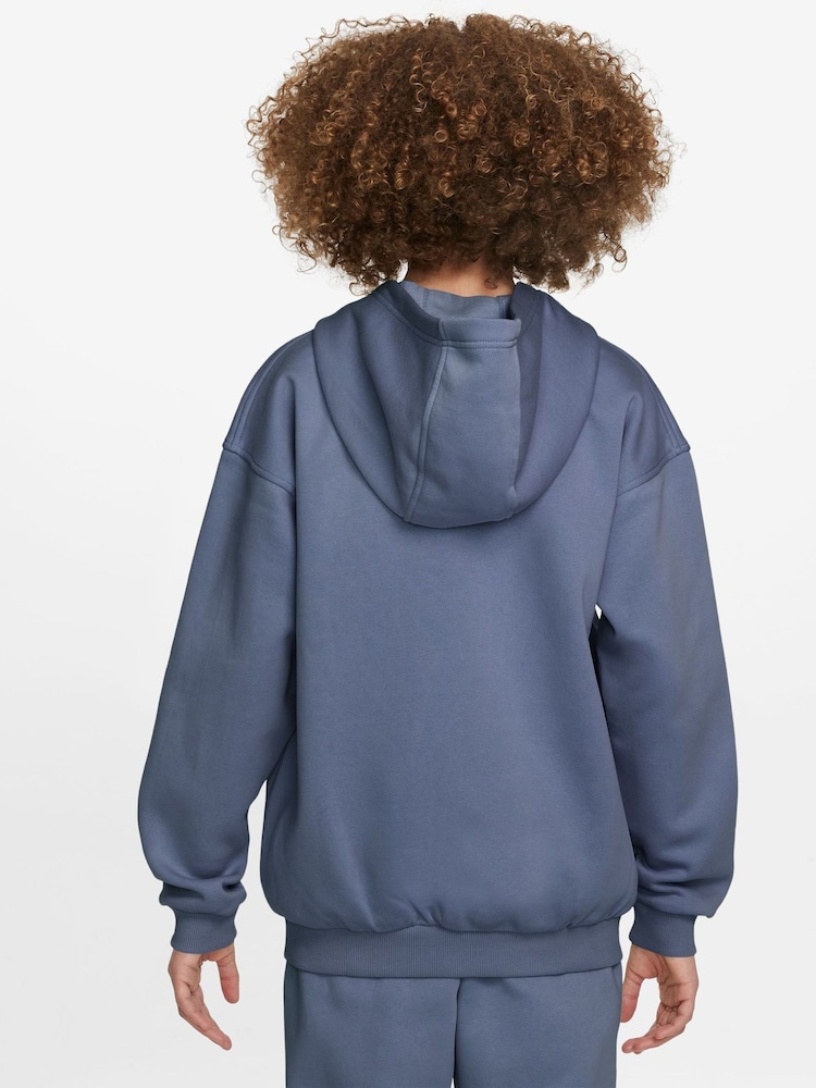 Nike World Indigo Blue Oversized College Club Fleece Zip-Up Hoodie - Image 2 of 3 Nike World Indigo Blue Oversized College Club Fleece Zip-Up Hoodie - Image 2 of 3