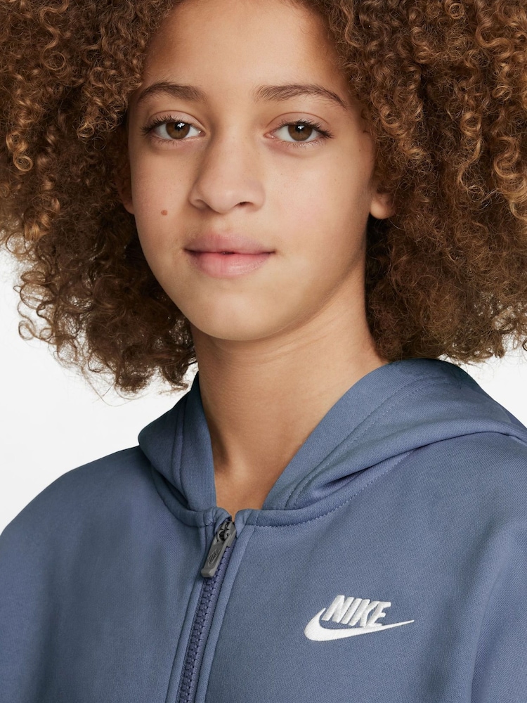 Nike World Indigo Blue Oversized College Club Fleece Zip-Up Hoodie - Image 3 of 3 Nike World Indigo Blue Oversized College Club Fleece Zip-Up Hoodie - Image 3 of 3