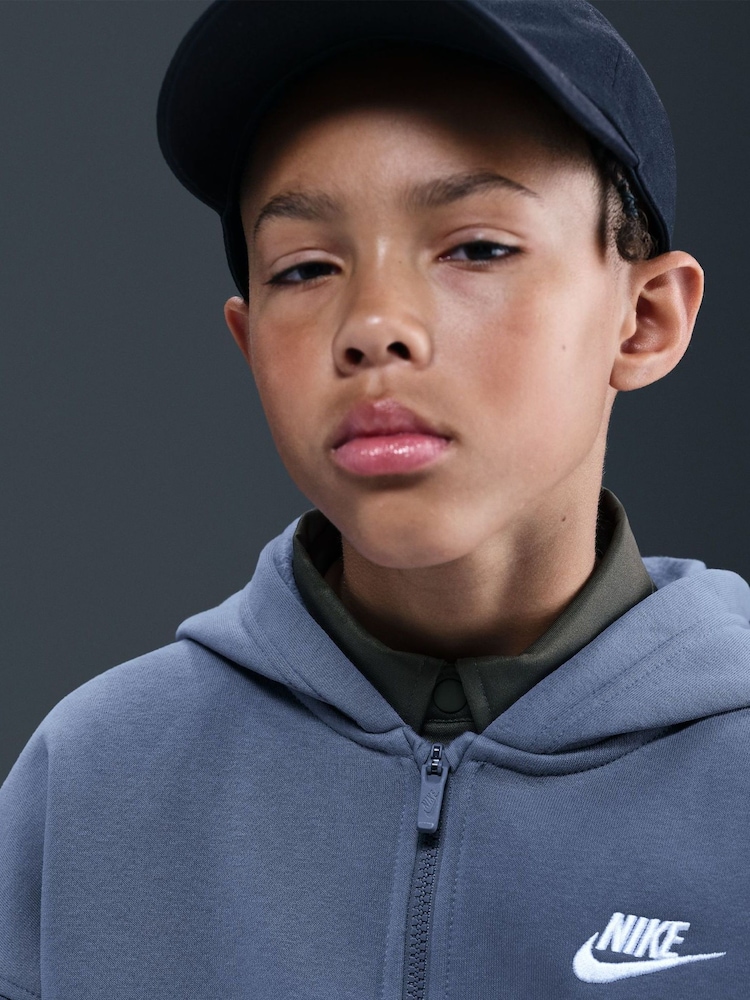 Nike World Indigo Blue Oversized College Club Fleece Zip-Up Hoodie - Image 7 of 7