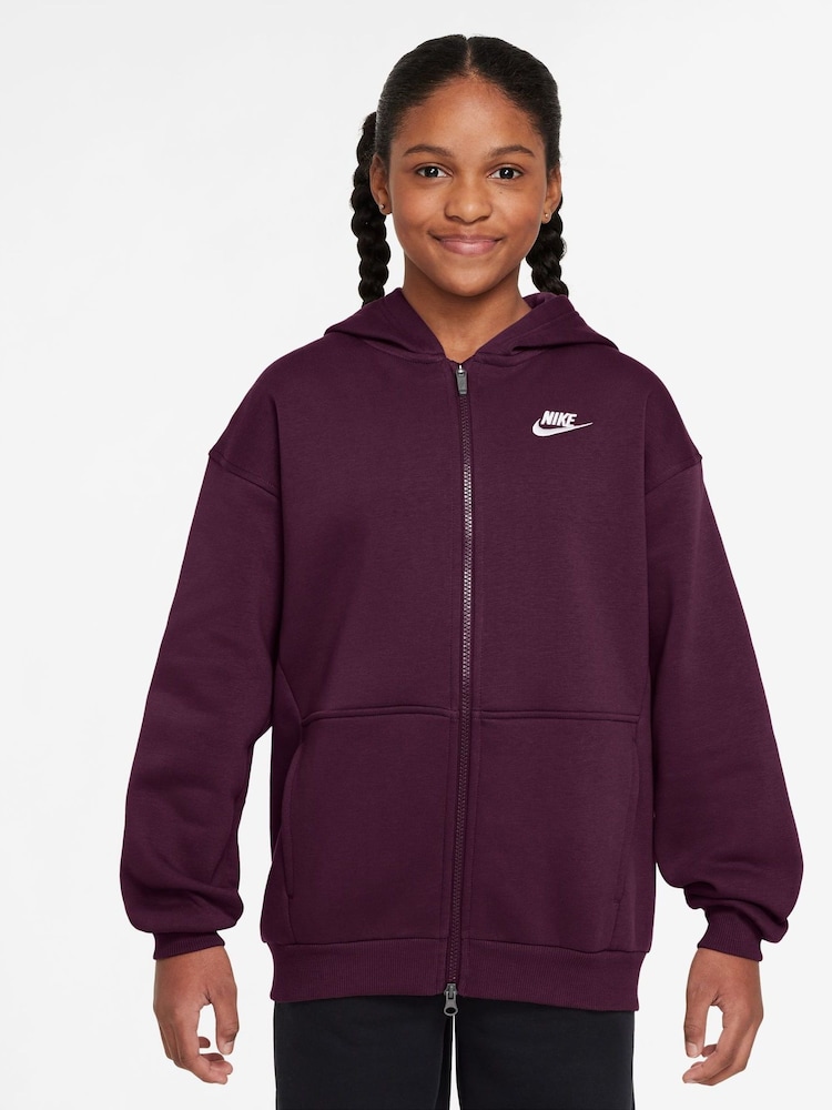 Nike Bordeaux Burgundy Oversized College Club Fleece Zip-Up Hoodie - Image 1 of 3 Nike Bordeaux Burgundy Oversized College Club Fleece Zip-Up Hoodie - Image 1 of 3