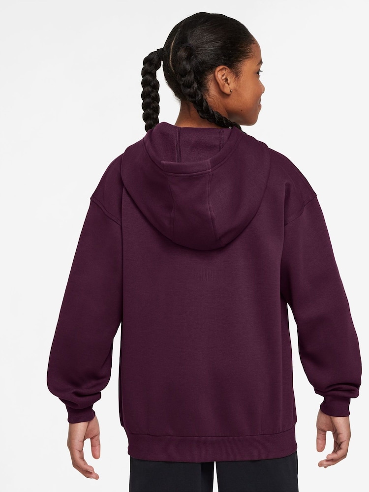 Nike Bordeaux Burgundy Oversized College Club Fleece Zip-Up Hoodie - Image 2 of 3