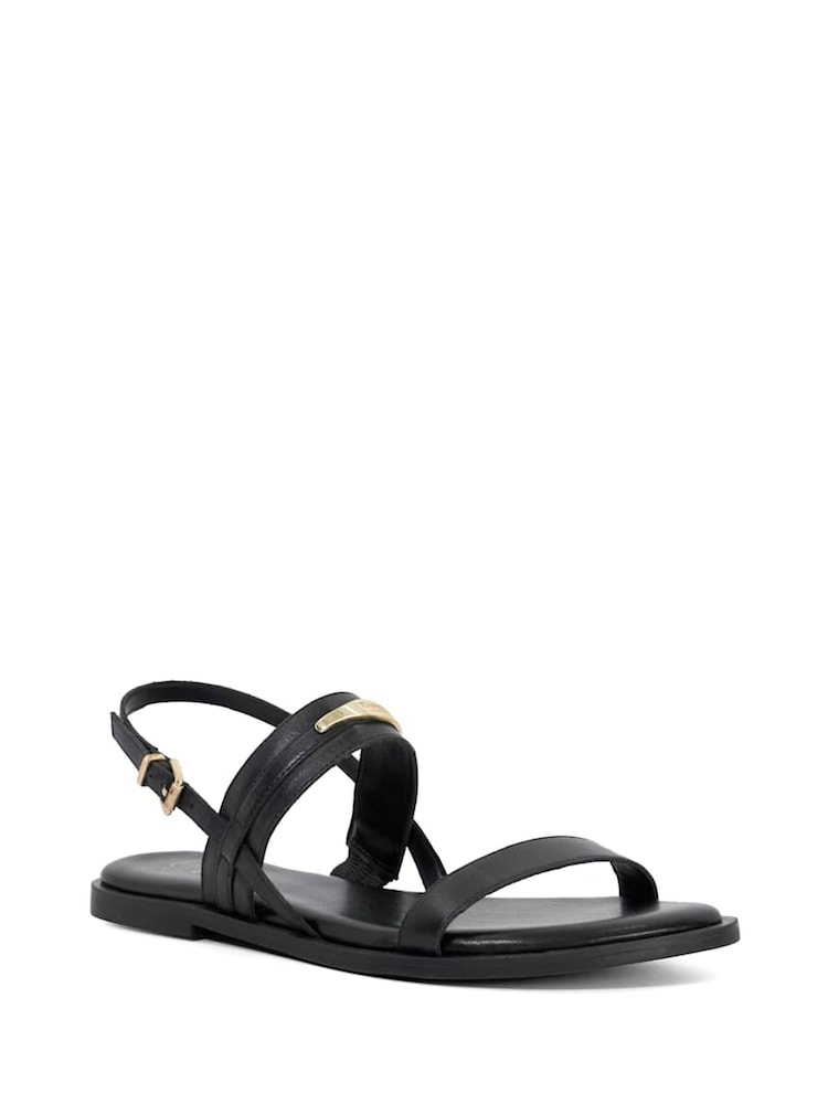 Dune London Black Litton Branded Plate Flat Sandals - Image 2 of 6