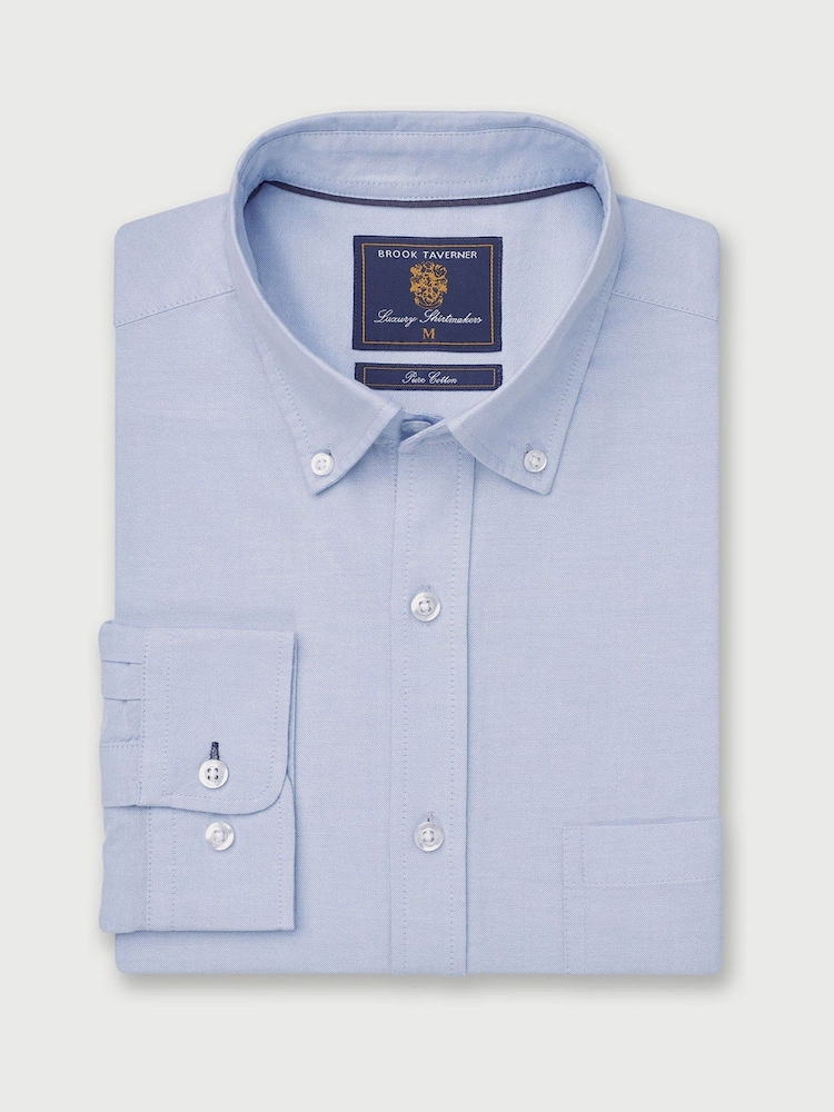 Brook Taverner Blue Light Regular Fit 100% Cotton Oxford Shirt - Image 2 of 4