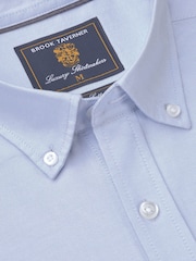 Brook Taverner Blue Light Regular Fit 100% Cotton Oxford Shirt - Image 3 of 4