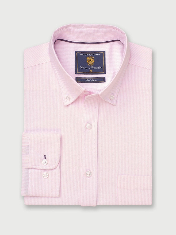 Brook Taverner Pink Regular Fit 100% Cotton Oxford Shirt - Image 2 of 4