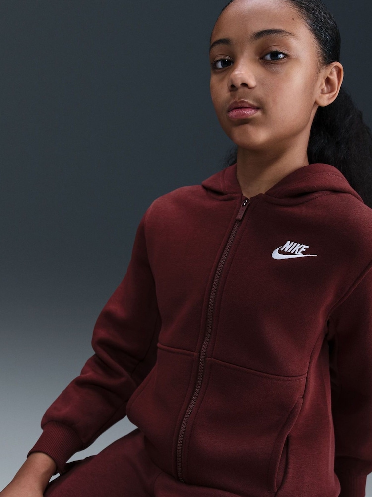 Nike Dark Team Red Club Fleece Zip Through Hoodie - Image 7 of 7