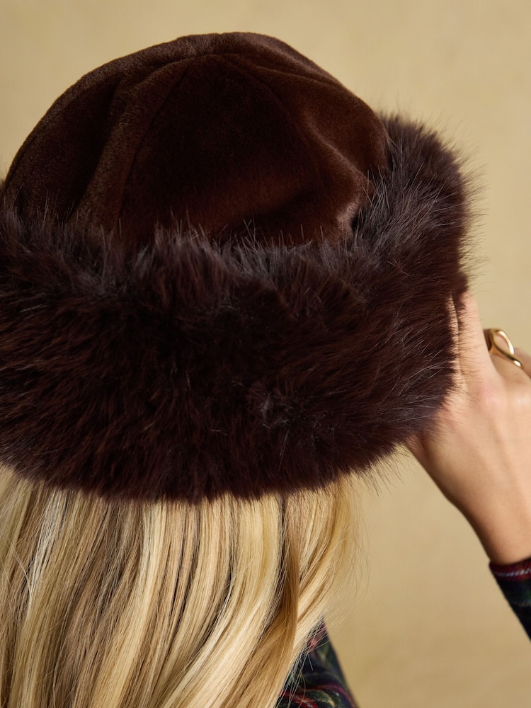 Buy Joules Aspen Chocolate Brown Faux Fur Hat from Next USA display picture 1