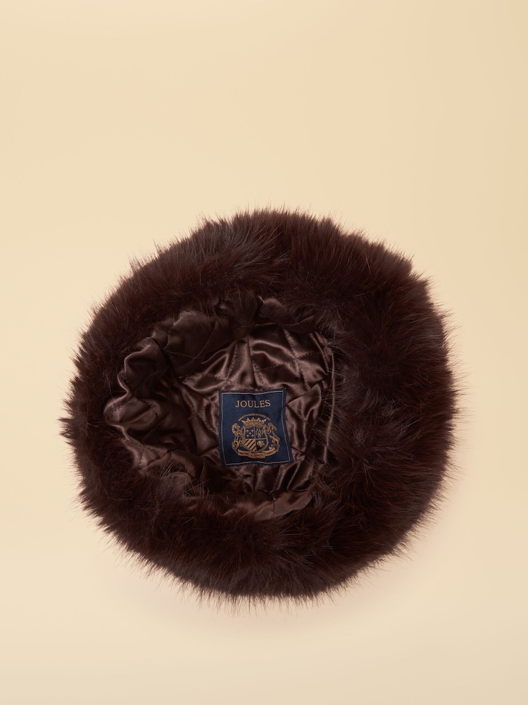 Buy Joules Aspen Chocolate Brown Faux Fur Hat from Next USA display picture 3