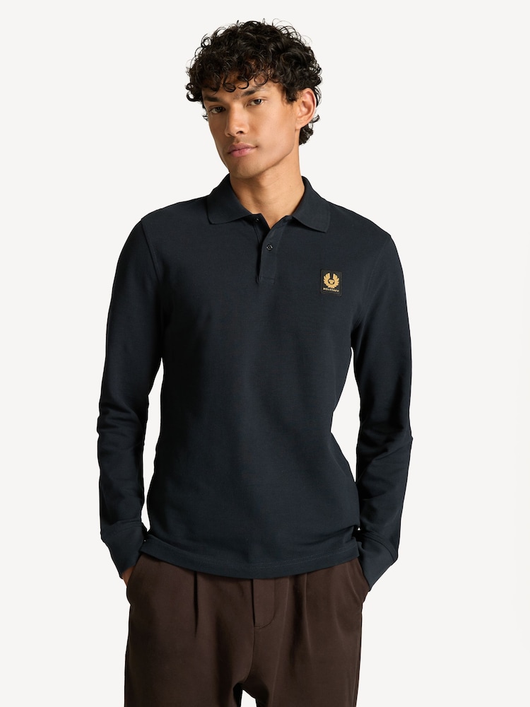 Belstaff Blue Long Sleeve Cotton Polo Shirt - Image 1 of 6
