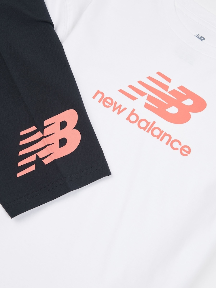 Hvit - New Balance Kids Stacked Logo 100% Cotton T-skjorte & Cycle Kort Set - Bilde 8 av 8