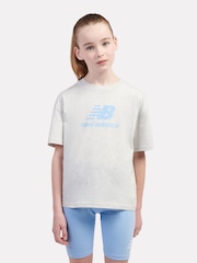 New Balance Grey Kids Stacked Logo 100% Cotton T-Shirt & Cycle Shorts Set - Image 4 of 9