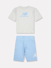 New Balance Grey Kids Stacked Logo 100% Cotton T-Shirt & Cycle Shorts Set - Image 5 of 9