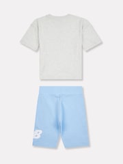 New Balance Grey Kids Stacked Logo 100% Cotton T-Shirt & Cycle Shorts Set - Image 6 of 9