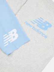 New Balance Grey Kids Stacked Logo 100% Cotton T-Shirt & Cycle Shorts Set - Image 9 of 9
