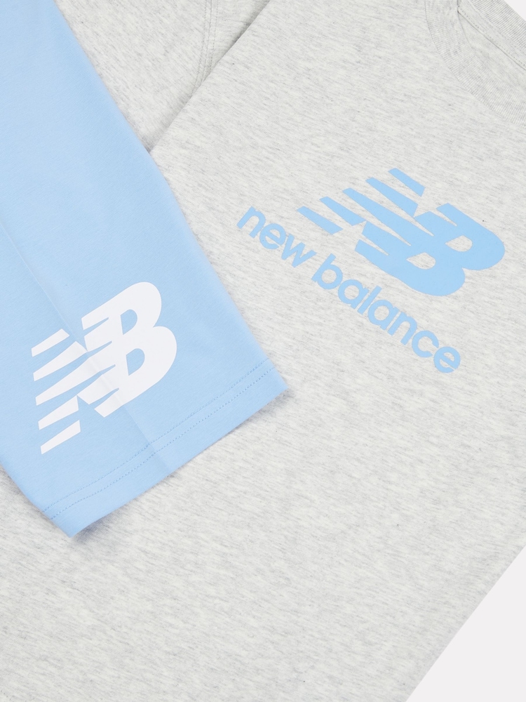 New Balance Grey Kids Stacked Logo 100% Cotton T-Shirt & Cycle Shorts Set - Image 9 of 9