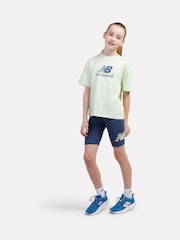 New Balance Green Kids Stacked Logo 100% Cotton T-Shirt & Cycle Shorts Set - Image 1 of 12