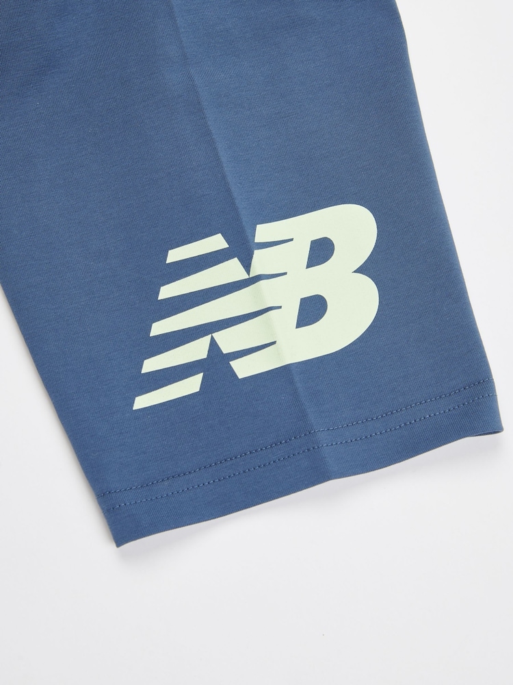 New Balance Green Kids Stacked Logo 100% Cotton T-Shirt & Cycle Shorts Set - Image 12 of 12