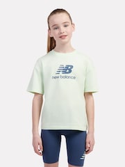 New Balance Green Kids Stacked Logo 100% Cotton T-Shirt & Cycle Shorts Set - Image 4 of 12