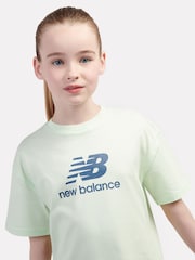 New Balance Green Kids Stacked Logo 100% Cotton T-Shirt & Cycle Shorts Set - Image 6 of 12