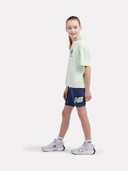 New Balance Green Kids Stacked Logo 100% Cotton T-Shirt & Cycle Shorts Set - Image 7 of 12