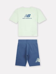 New Balance Green Kids Stacked Logo 100% Cotton T-Shirt & Cycle Shorts Set - Image 8 of 12