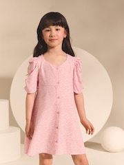 Pink Ditsy Shirred Sleeve Dress (3-16yrs) - Image 1 of 8