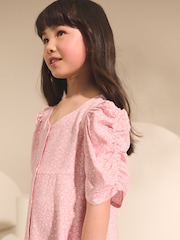Pink Ditsy Shirred Sleeve Dress (3-16yrs) - Image 3 of 8
