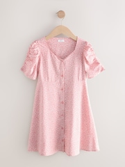 Pink Ditsy Shirred Sleeve Dress (3-16yrs) - Image 5 of 8