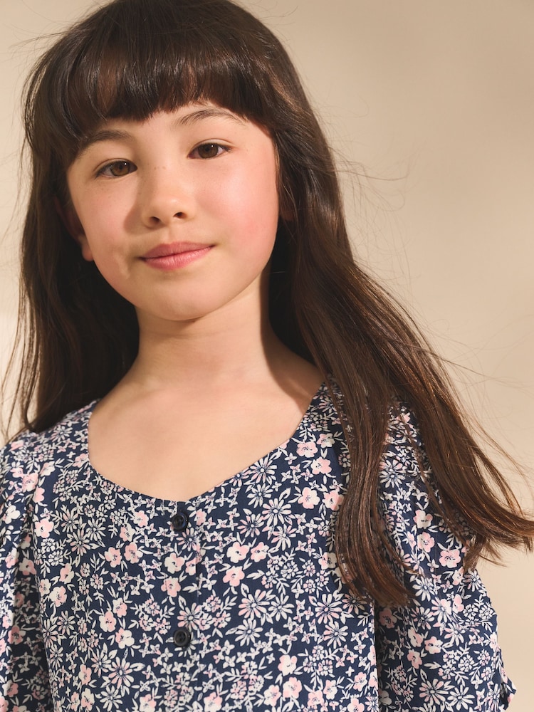 Buy Navy Blue Ditsy Shirred Sleeve Dress (3-16yrs) from Next Belgium