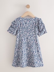 Navy Blue Ditsy Shirred Sleeve Dress (3-16yrs) - Image 6 of 8