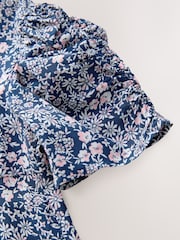 Navy Blue Ditsy Shirred Sleeve Dress (3-16yrs) - Image 7 of 8
