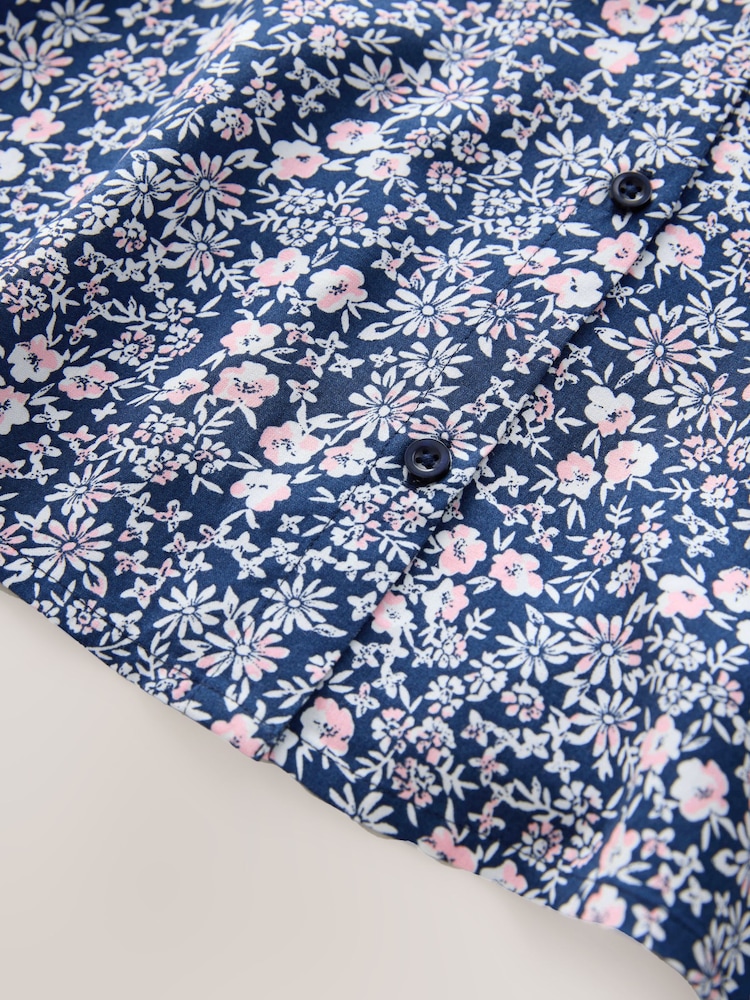 Navy Blue Ditsy Shirred Sleeve Dress (3-16yrs) - Image 8 of 8