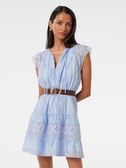 Forever New Blue Sarah Petite Belted Trim Mini Dress Contains Linen - Image 1 of 5