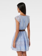 Forever New Blue Sarah Petite Belted Trim Mini Dress Contains Linen - Image 2 of 5