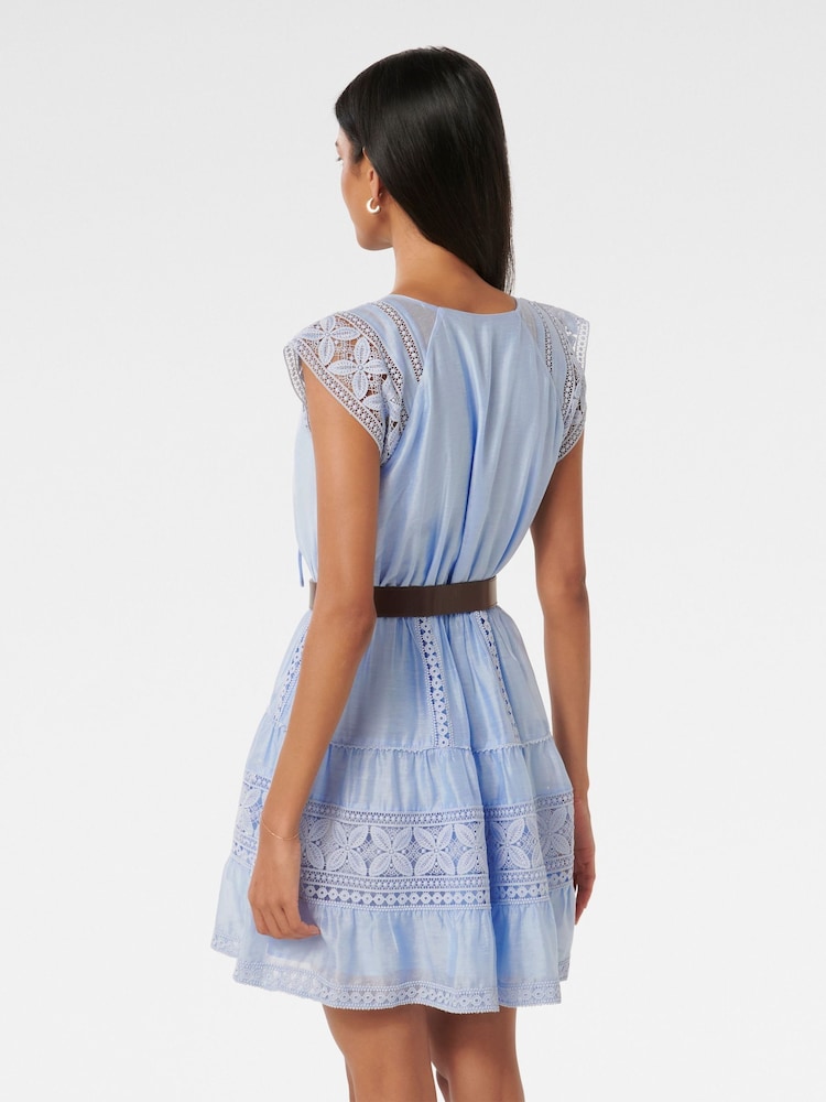 Forever New Blue Sarah Petite Belted Trim Mini Dress Contains Linen - Image 2 of 5