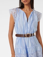 Forever New Blue Sarah Petite Belted Trim Mini Dress Contains Linen - Image 3 of 5