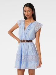 Forever New Blue Sarah Petite Belted Trim Mini Dress Contains Linen - Image 4 of 5