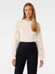 Forever New White Charlie Woven Sleeves Knitted Top - Image 1 of 5